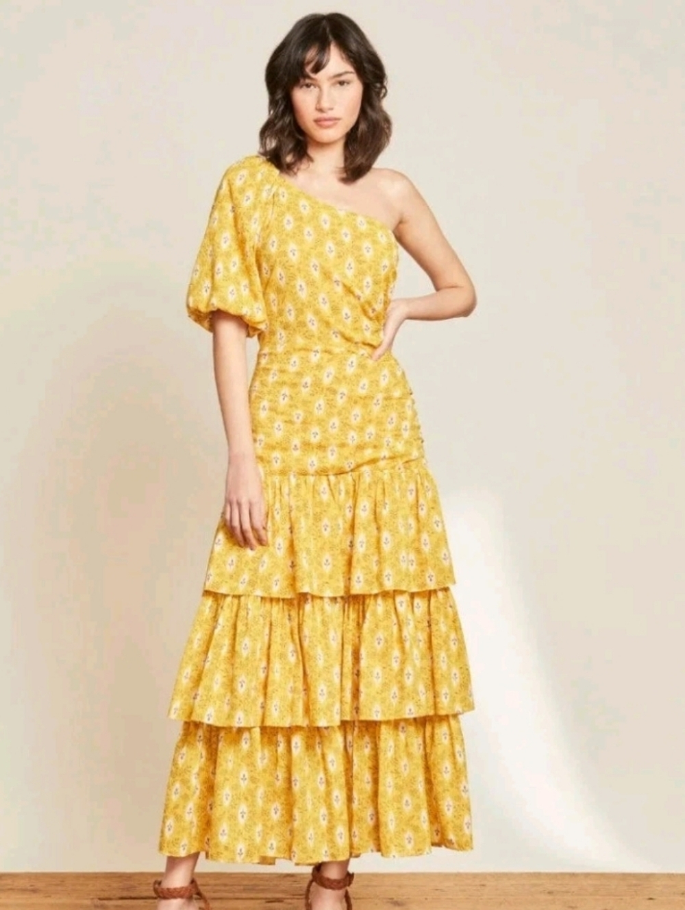 Veronica Beard Virginia Midi Dress in Sun Size 10 One Shoulder Womens Yellow